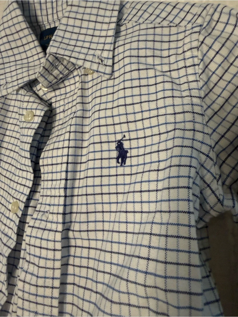 Boys 2T Ralph Lauren White Shirt with Blue Windowpane Check